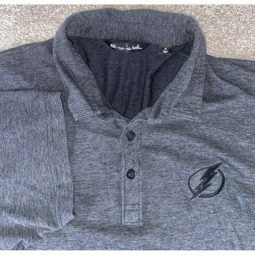 Travis Mathew Tampa Bay Lightning Polo Shirt Gray/Black Mens XL Pima/Perfomance